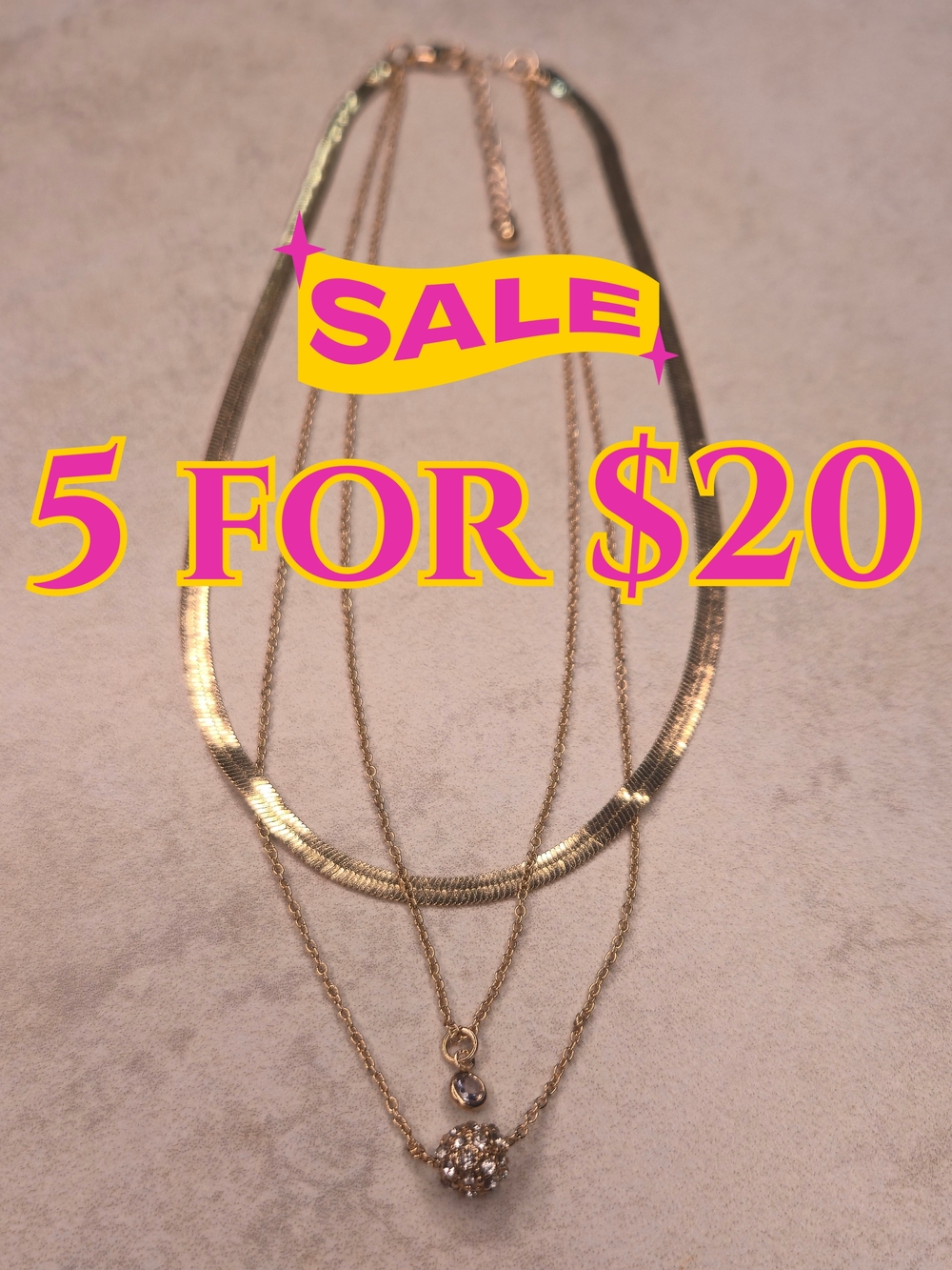 Gold Tone Layered Rhinestone Necklace | 5 for $20 Jewelry Sale